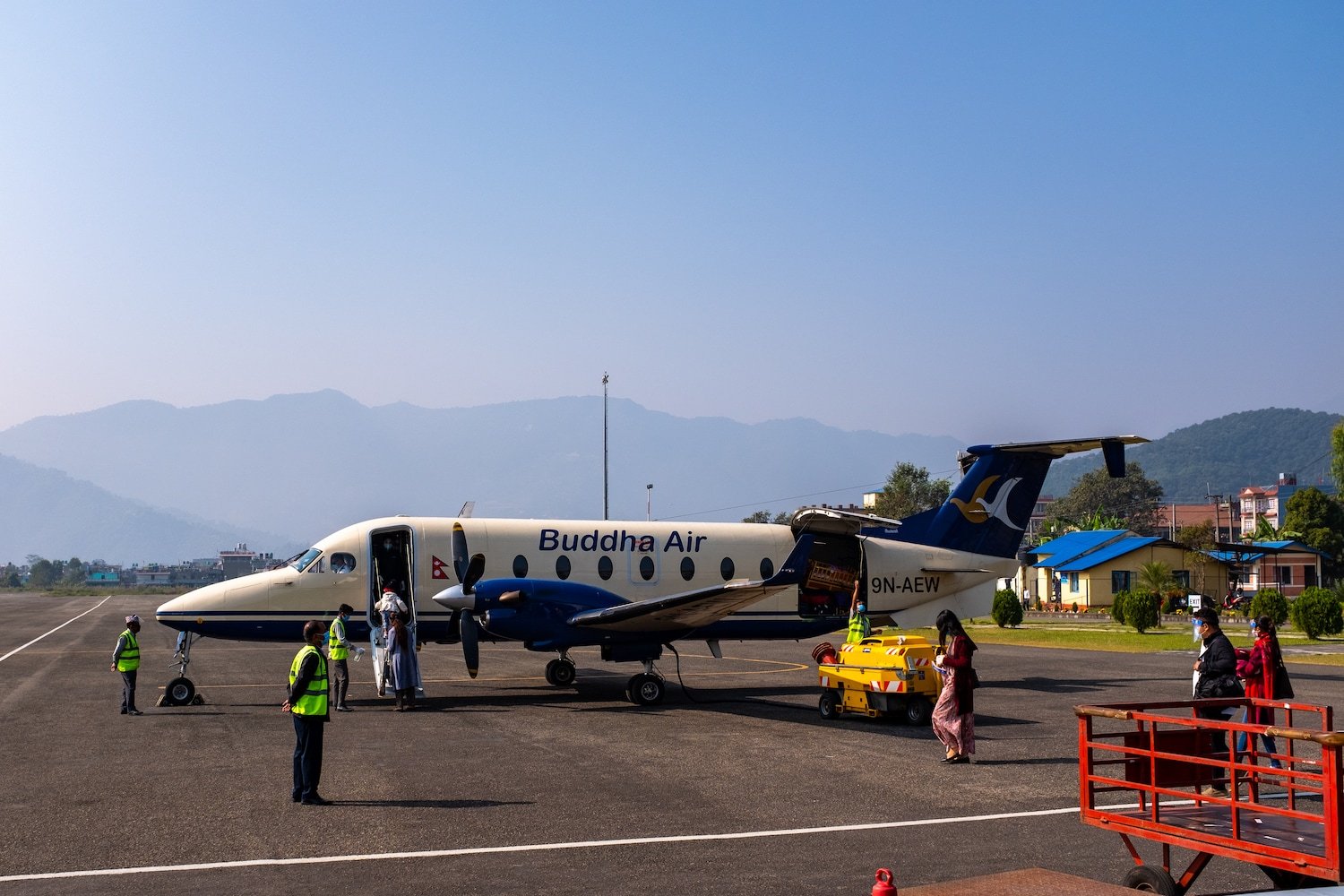 A buddha air flight at Pokhara airport