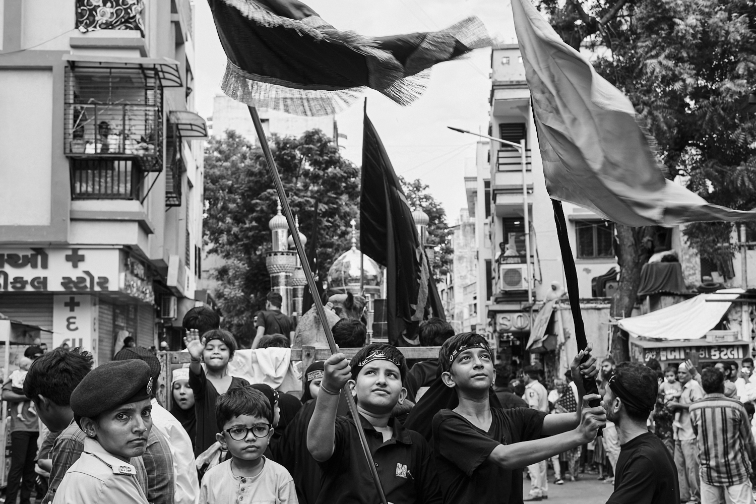 During a tazia procession. Ahmedabad, India. 2023